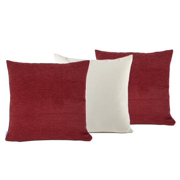 Set 3 cuscini 45x45 cm ciniglia effetto velluto - Bianco + Rosso - Nexteos